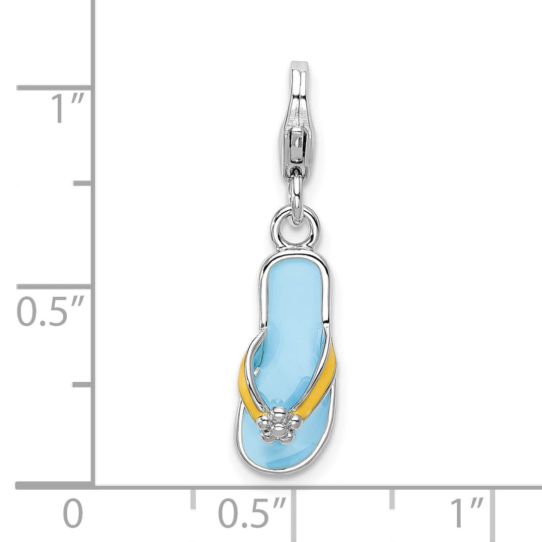 Sterling Silver 3-D Enameled Flower Flip Flop Charm