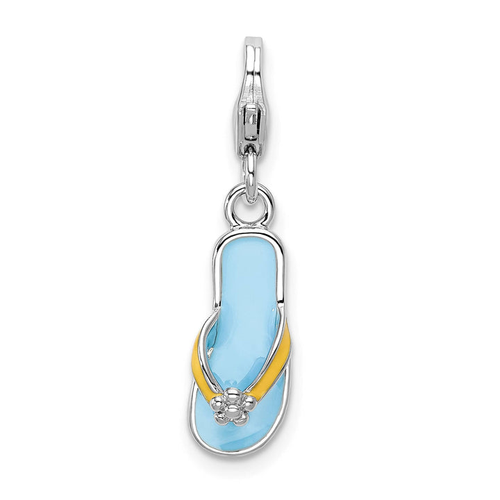Sterling Silver 3-D Enameled Flower Flip Flop Charm