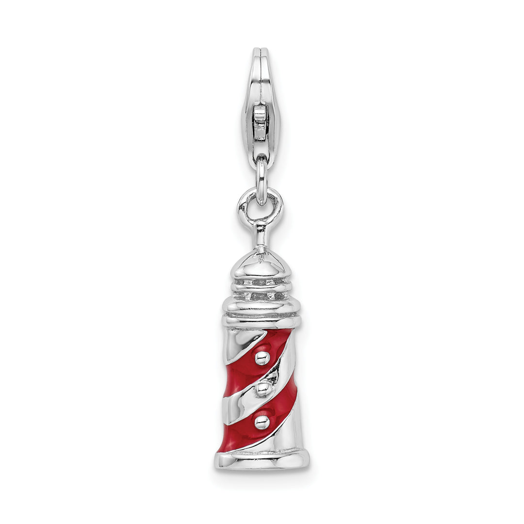 Sterling Silver 3-D Enameled Lighthouse Charm