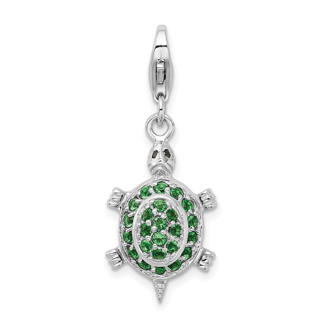 Sterling Silver 3-D CZ Green Turtle Charm