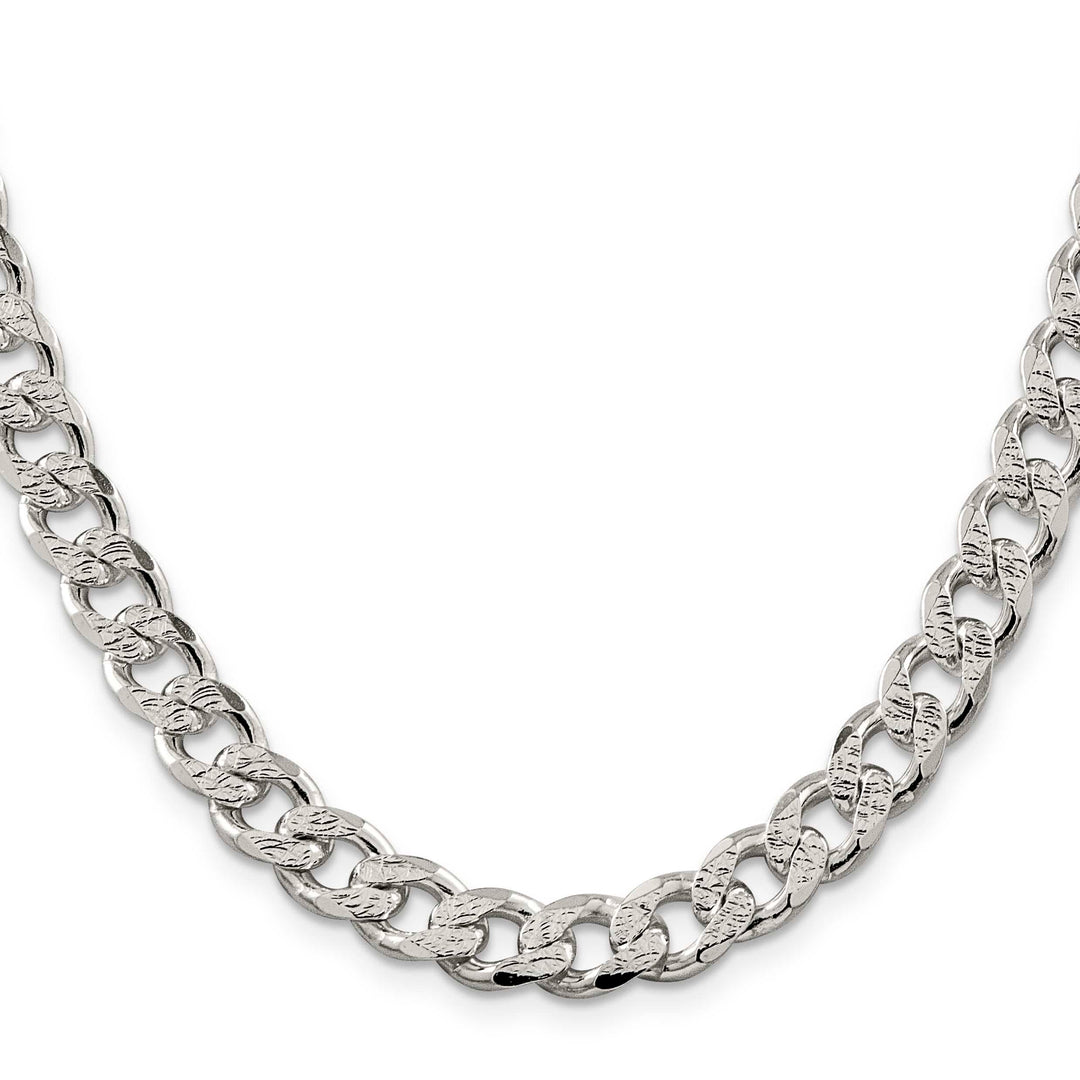 Sterling Silver 9.3mm Pavé Curb Chain 26 Inch