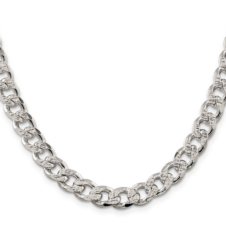 Sterling Silver 9.3mm Pavé Curb Chain 26 Inch