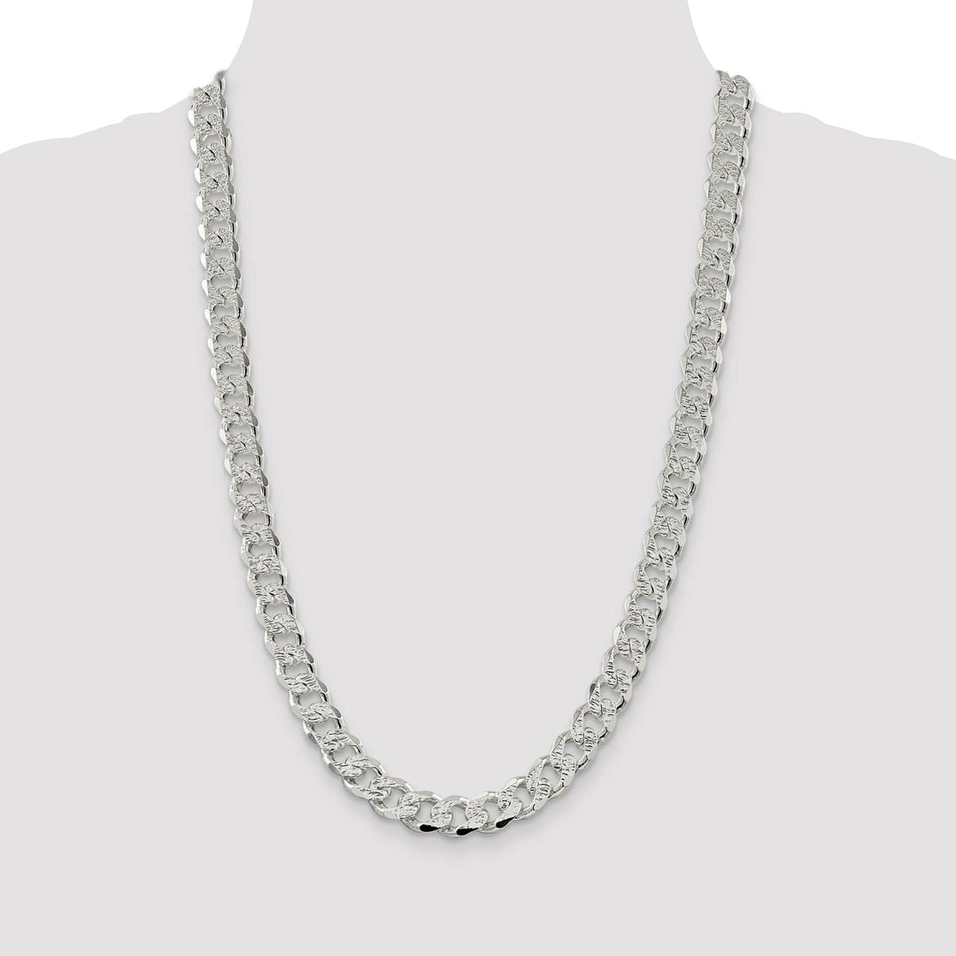 Sterling Silver 11.0mm Pavé Curb Chain 26 Inch