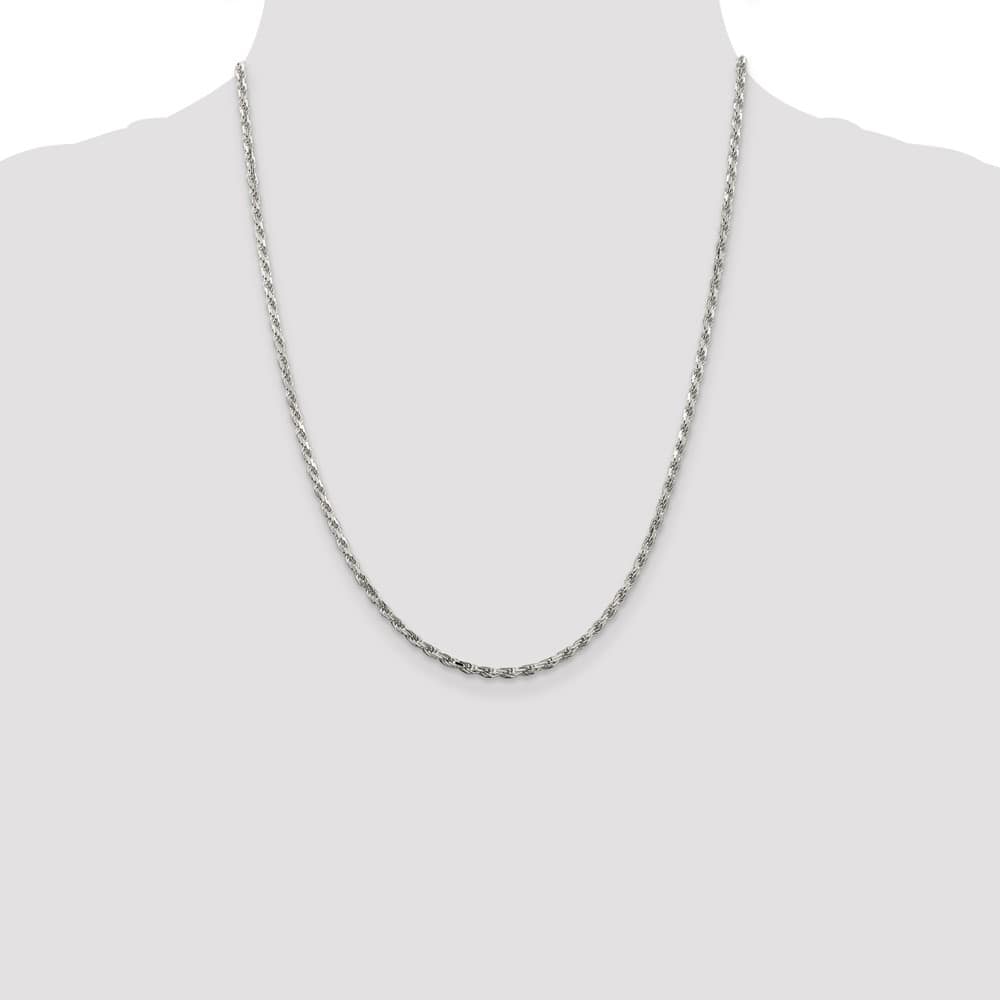 Sterling Silver Rhodium Finish 2.5mm D.C. Rope Chain Size 22
