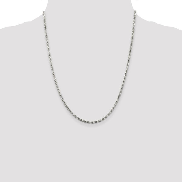 Sterling Silver Rhodium Finish 2.5mm D.C. Rope Chain Size 22