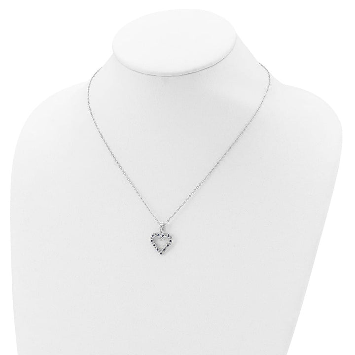 Sterling Silver Diamond and Sapphire Heart 18 inch Necklace