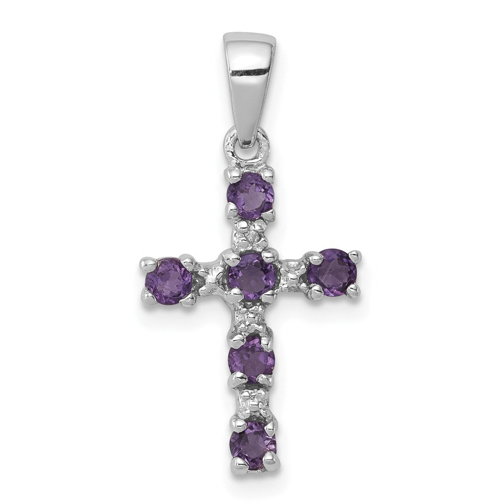 Sterling Silver Amethyst and Diamond Accent Cross Pendant