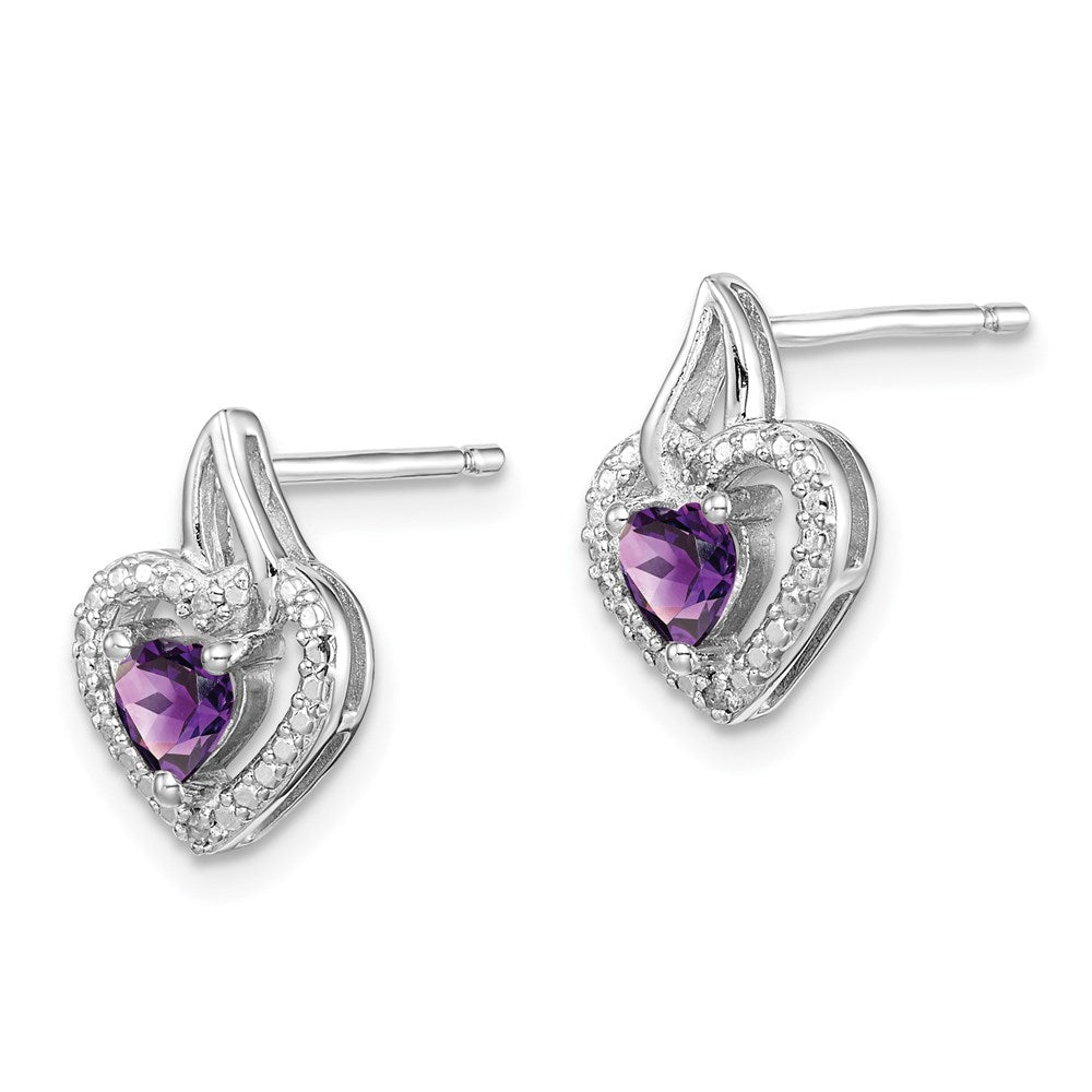 Sterling Silver Amethyst and Diamond 13 x 9 mm Earrings, view 2 of 4