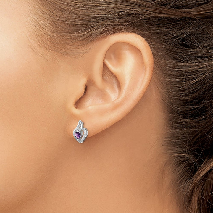 Sterling Silver Amethyst and Diamond 13 x 9 mm Earrings, view 3 of 4