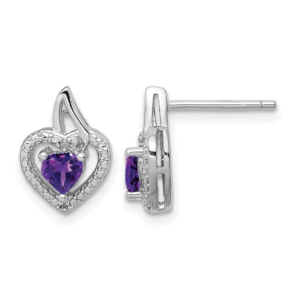 Sterling Silver Amethyst and Diamond 13 x 9 mm Earrings, view 1 of 4