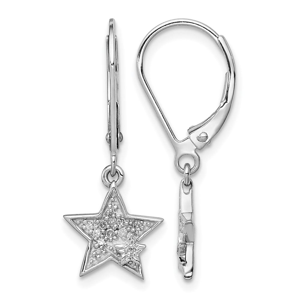 Sterling Silver Diamond Star Leverback Earrings, view 1 of 4