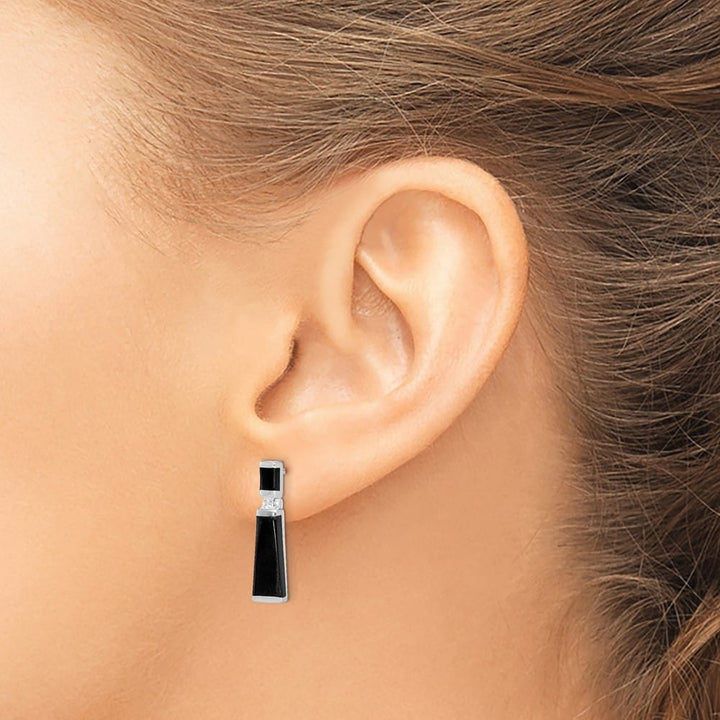 Sterling Silver Polished Tapered Onyx Post Drop Earrings, view 3 of 4