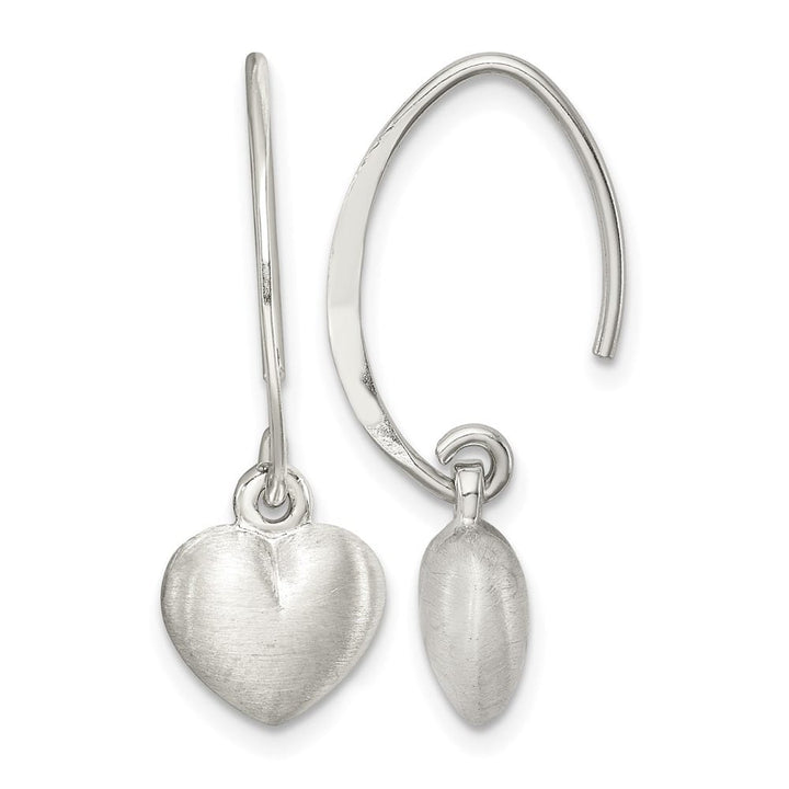 Sterling Silver Satin Heart Dangle Threader Earrings