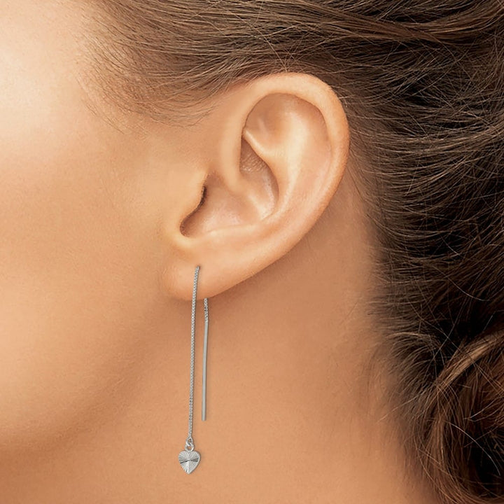 Sterling Silver D.C. Heart Dangle Threader Earrings