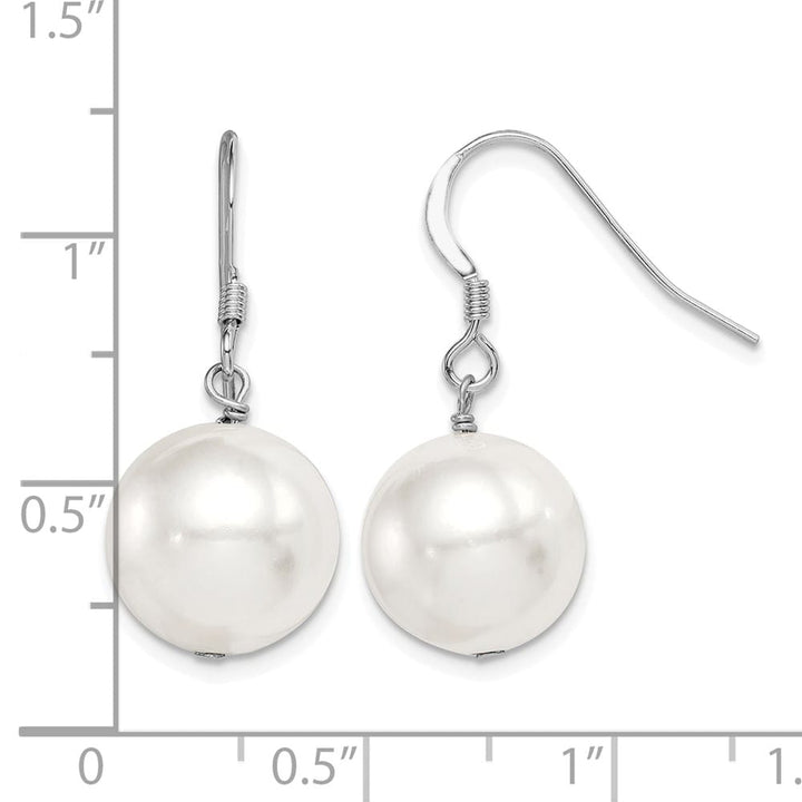 Sterling Silver 12-13mm White Round Shell Bead Dangle Earrings, view 4 of 4