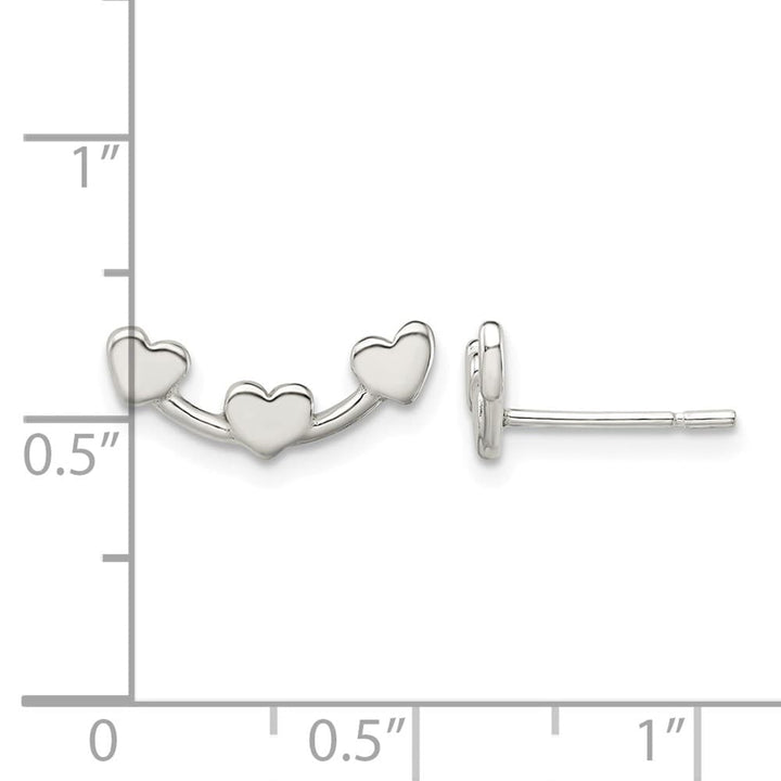Sterling Silver Polished 3-Heart Post Earrings