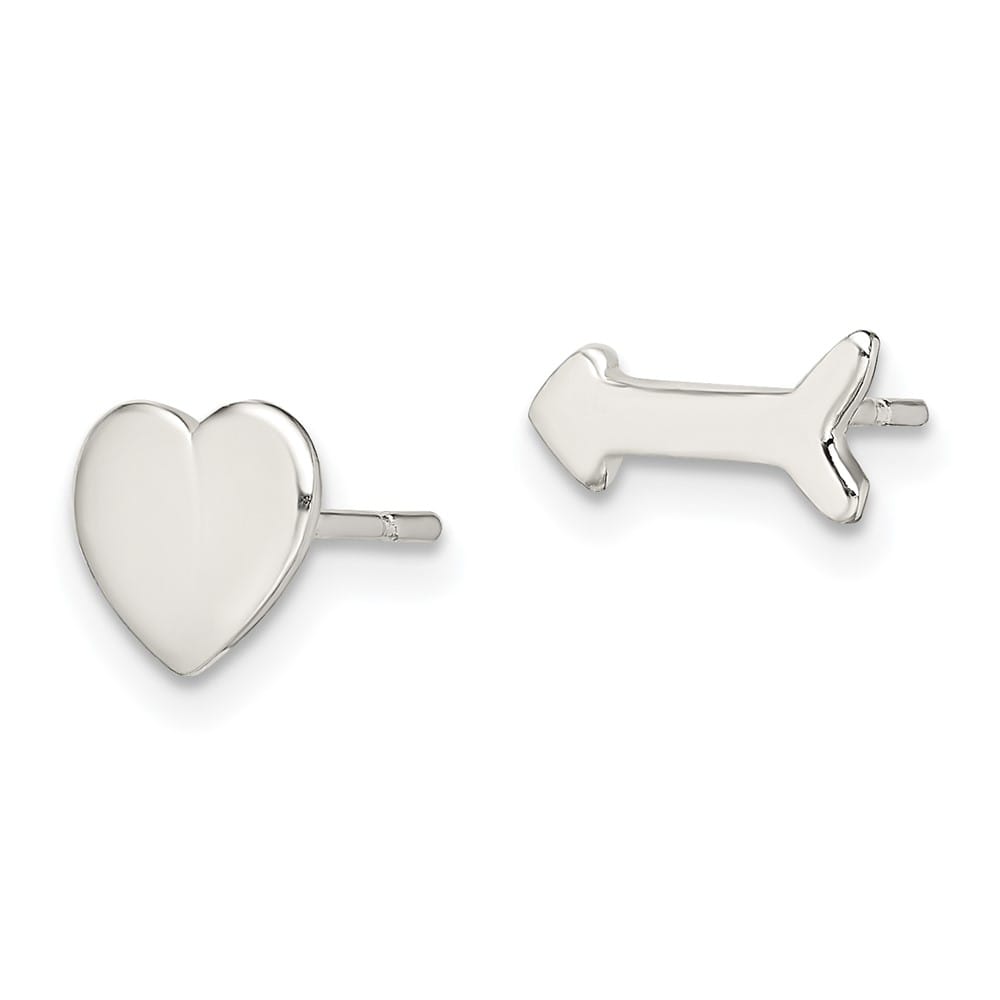 Sterling Silver Polished Heart and Arrow Post Earrings