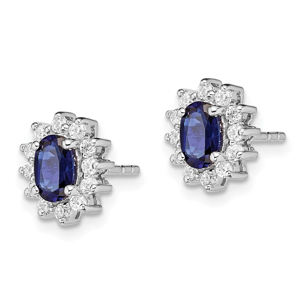 Sterling Silver CZ/Lab Cr. Blue Sapphire Earrings, view 2 of 4