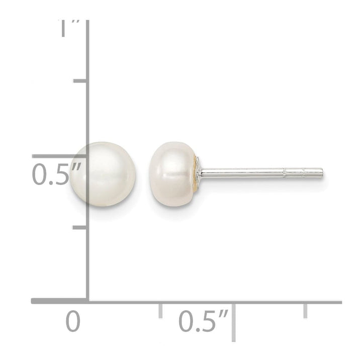 Sterling Silver White Freshwater Cultured Pearl 5-6mm Button Earrings, view 4 of 4