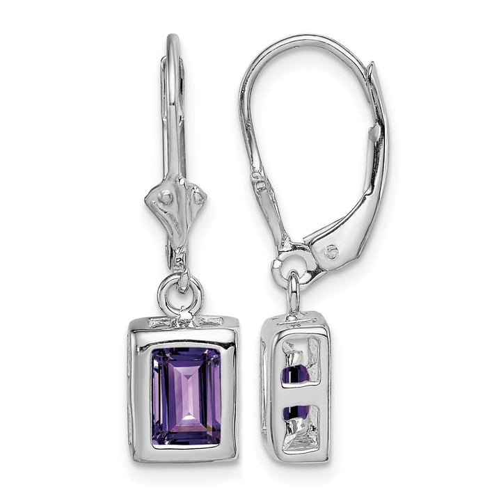Sterling Silver 7x5 Emerald Cut Leverback Earrings, view 1 of 20