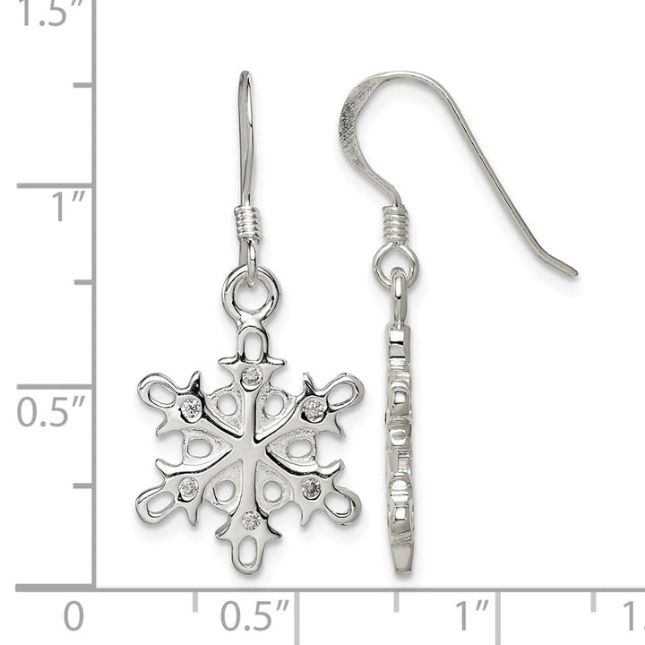 Sterling Silver Polished / Satin CZ Snowflake Dangle Earrings, view 4 of 4