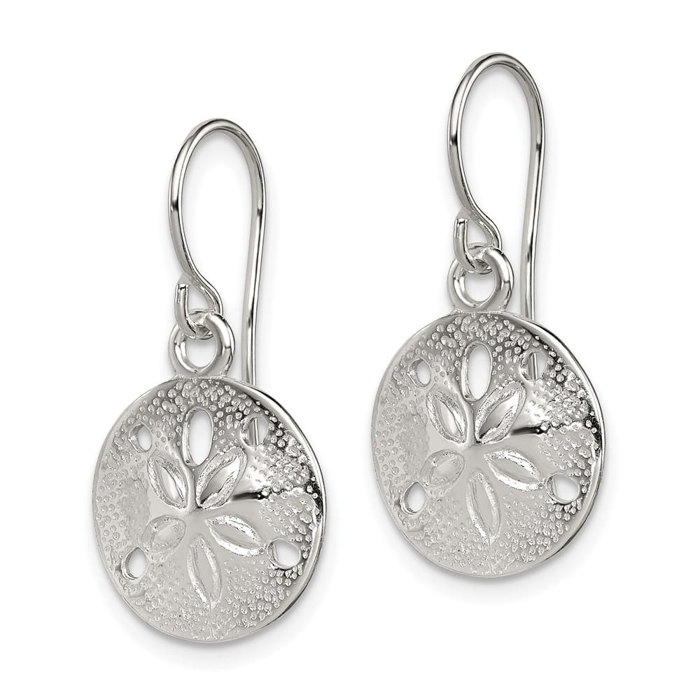 Sterling Silver Polished and Textured Sand Dollar Dangle Earrings, view 2 of 4