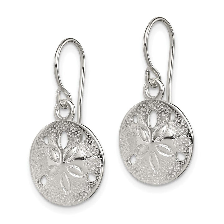 Sterling Silver Polished and Textured Sand Dollar Dangle Earrings, view 2 of 4