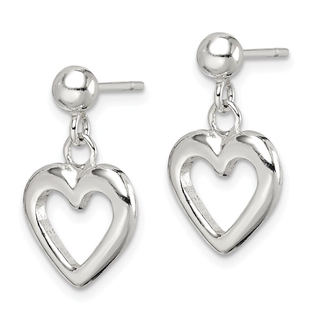 Sterling Silver Polished Heart Dangle Post Earrings