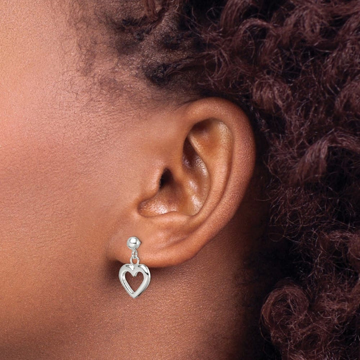 Sterling Silver Polished Heart Dangle Post Earrings