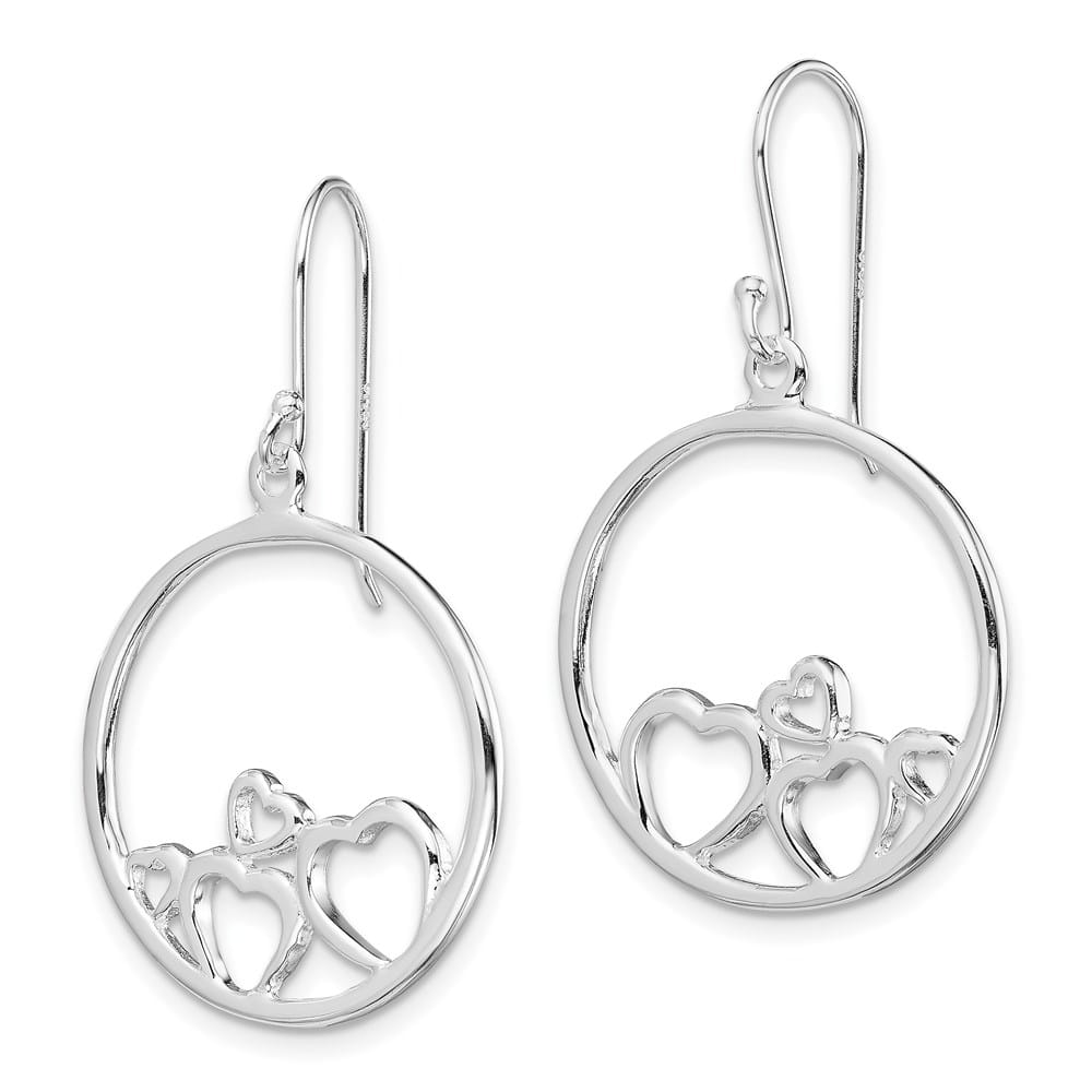 Sterling Silver Open Hearts Circle Dangle Earrings