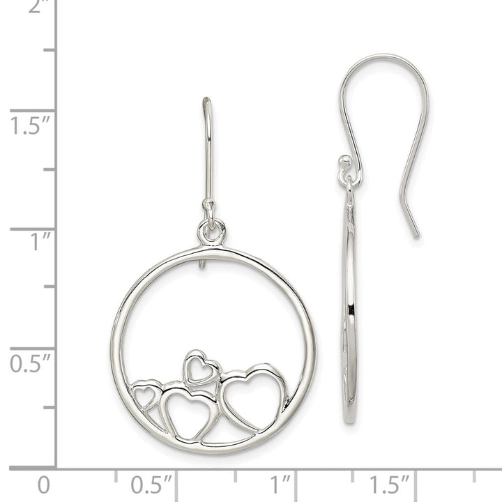 Sterling Silver Open Hearts Circle Dangle Earrings