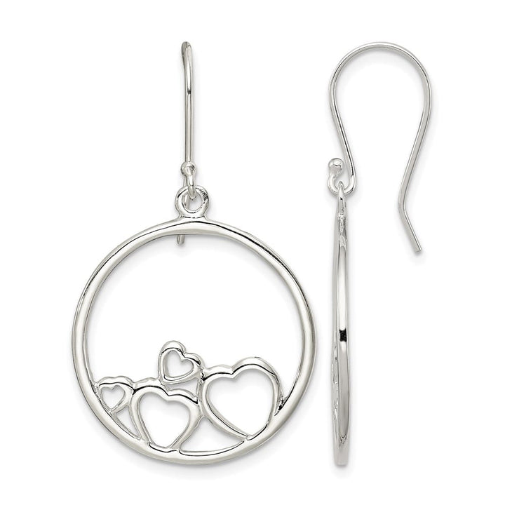 Sterling Silver Open Hearts Circle Dangle Earrings