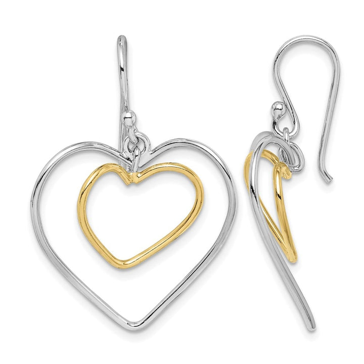 Sterling Silver Gold-Tone Double Heart Dangle Earrings