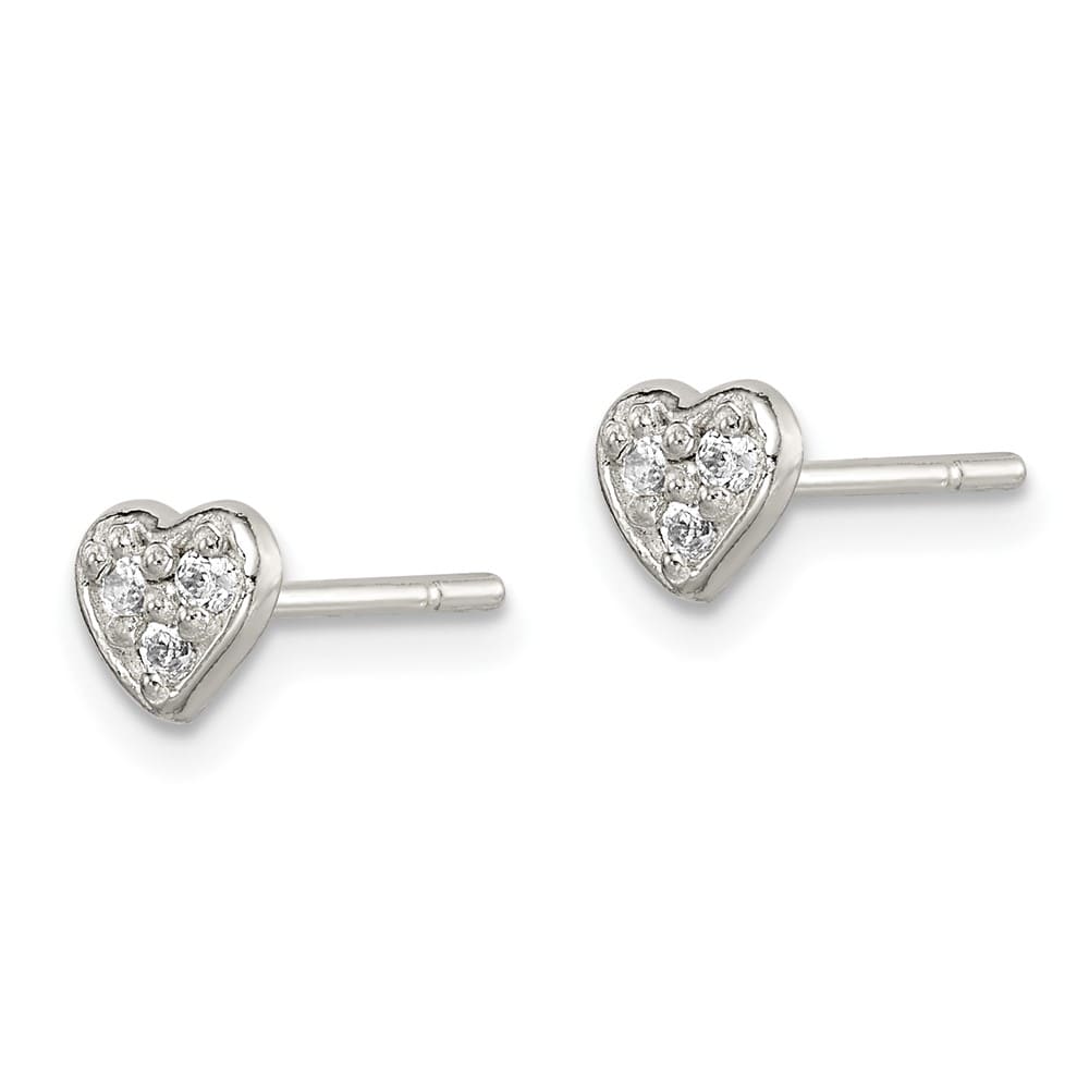 Sterling Silver Polished CZ Heart Petite Post Earrings