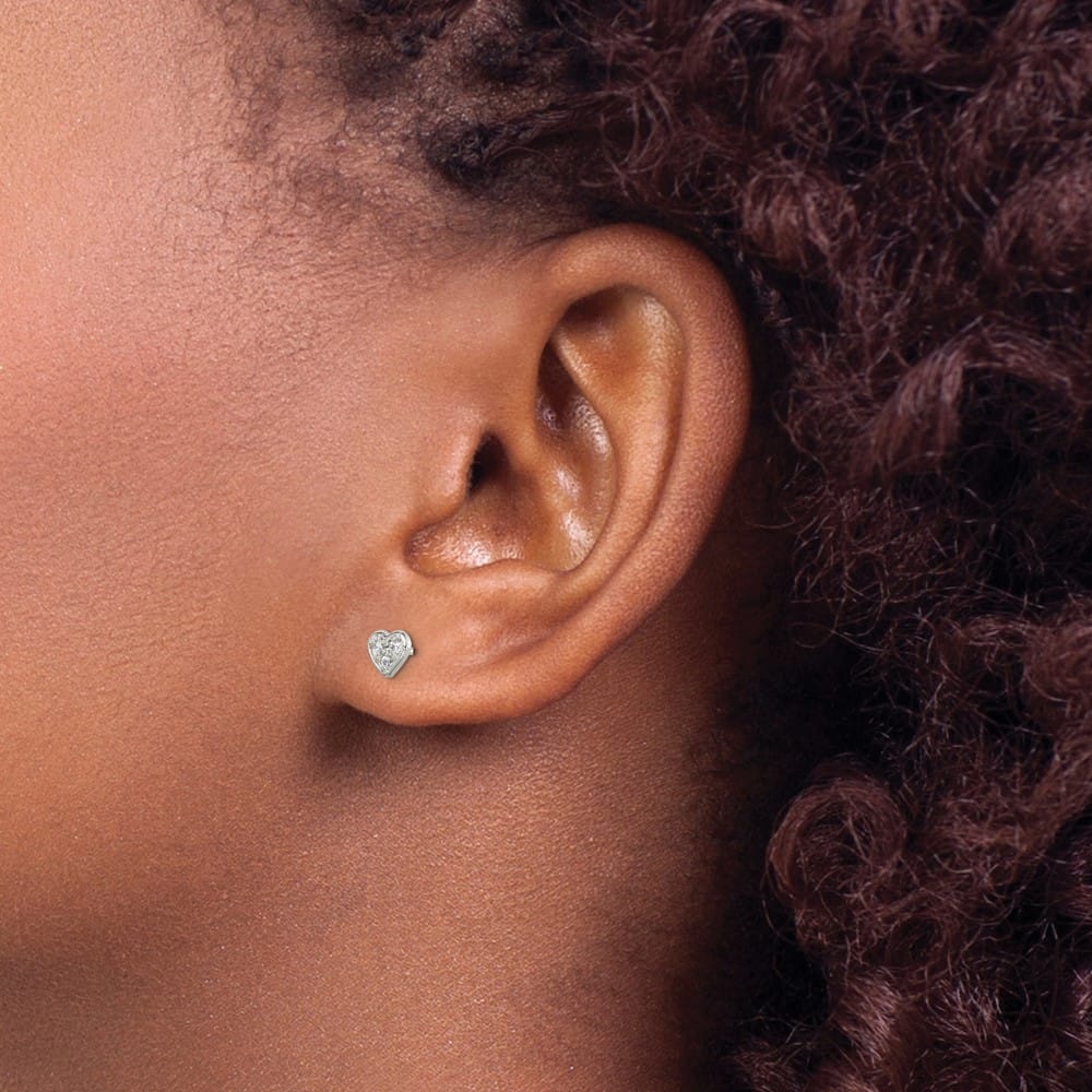 Sterling Silver Polished CZ Heart Petite Post Earrings