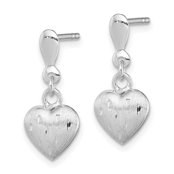 Sterling Silver 3-D Scratch Finish Heart Dangle Earrings