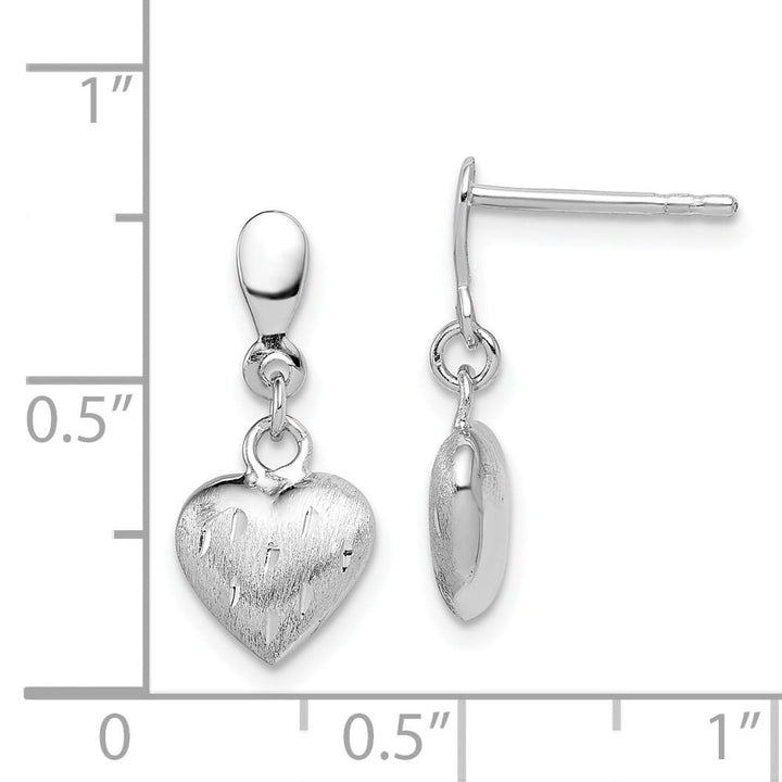 Sterling Silver 3-D Scratch Finish Heart Dangle Earrings