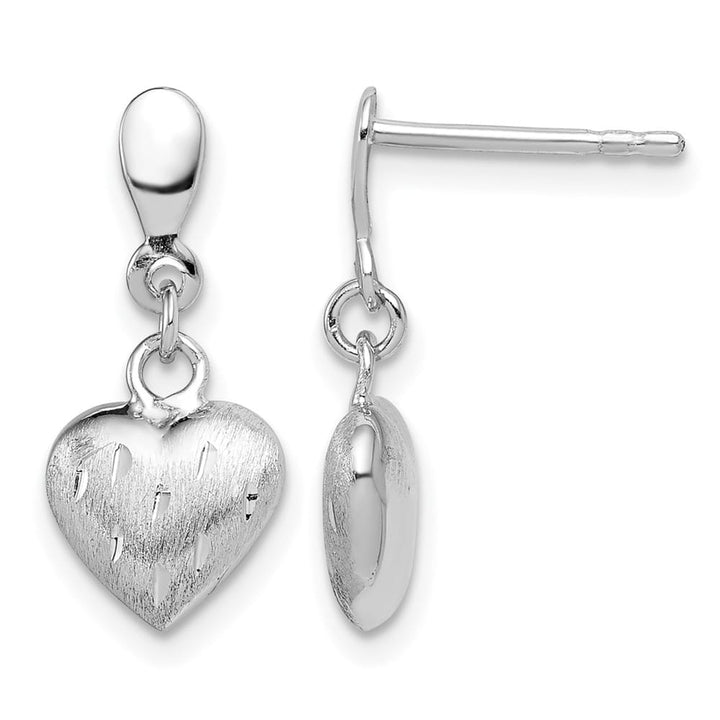 Sterling Silver 3-D Scratch Finish Heart Dangle Earrings