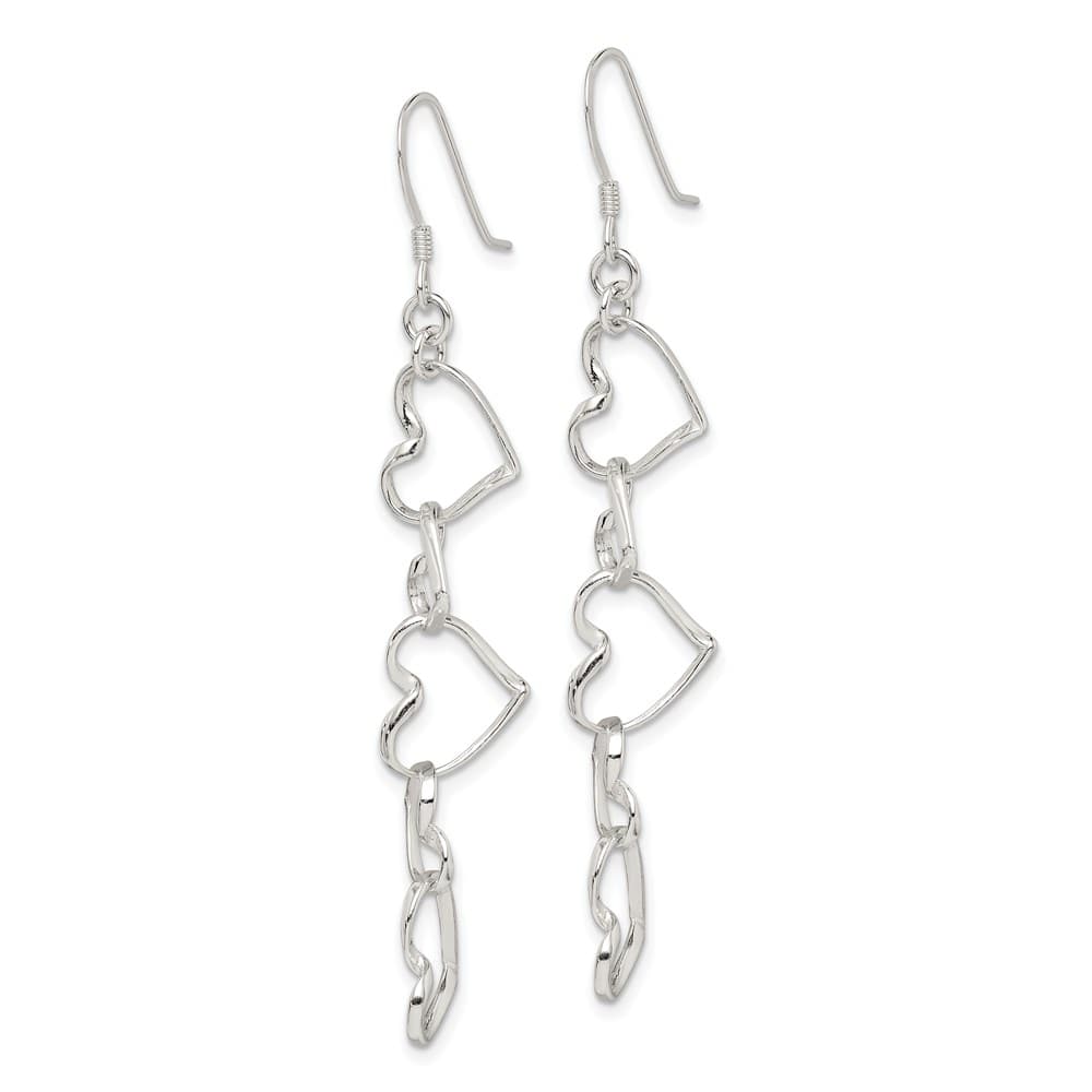 Sterling Silver 53mm Heart Dangle Shepherd Hook Earrings