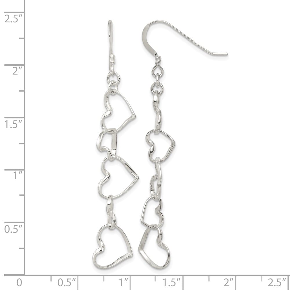 Sterling Silver 53mm Heart Dangle Shepherd Hook Earrings