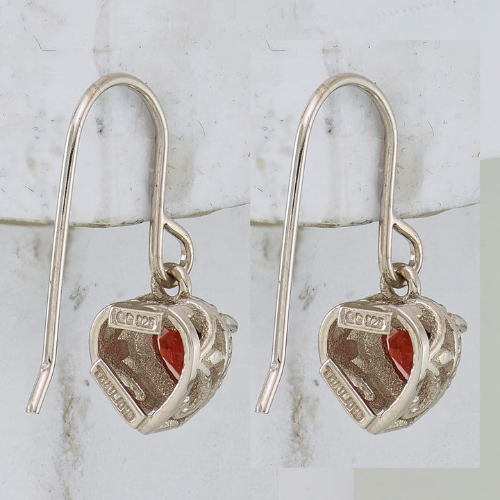 Sterling Silver Garnet Small Heart Earrings, view 4 of 5