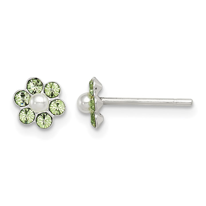 Sterling Silver Stellux Crystal & Imitation Pearl Flower Post Earring