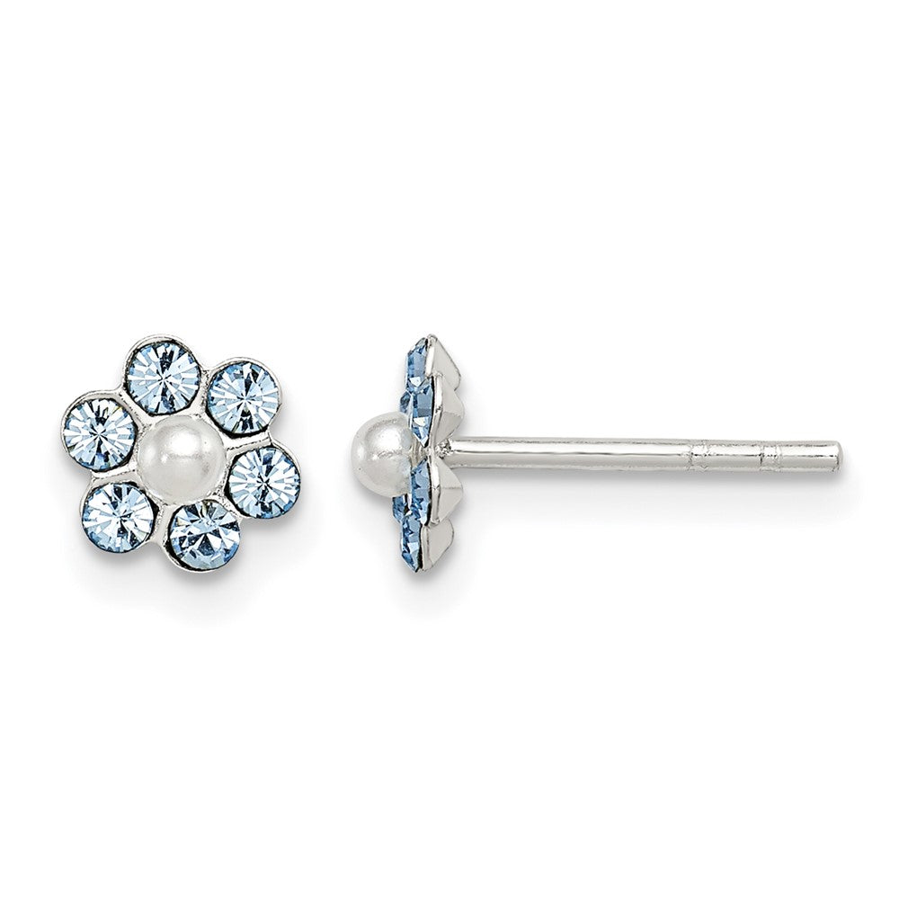 Sterling Silver Stellux Crystal & Imitation Pearl Flower Post Earring