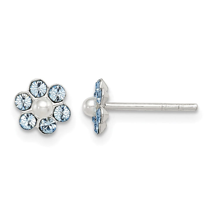Sterling Silver Stellux Crystal & Imitation Pearl Flower Post Earring