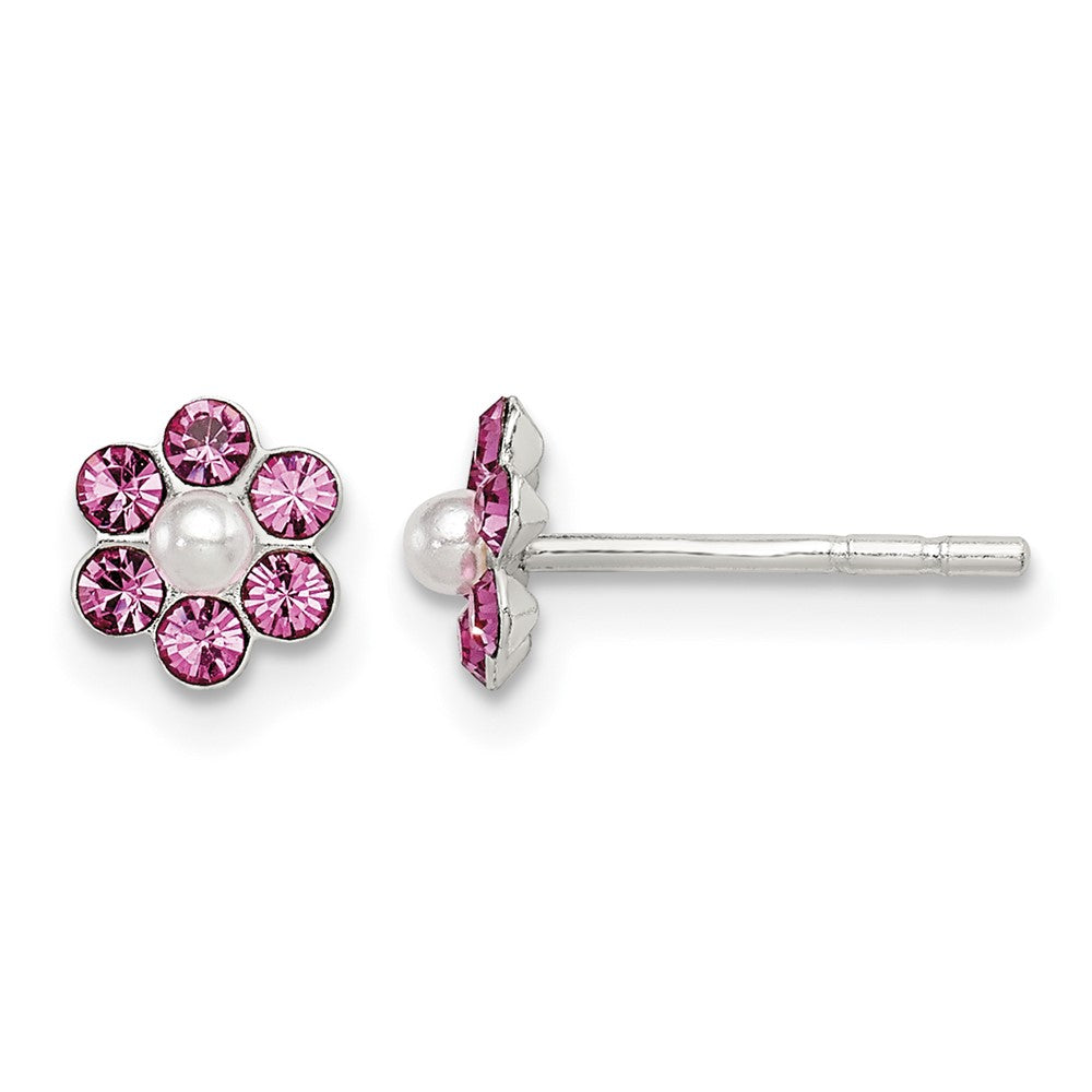 Sterling Silver Stellux Crystal & Imitation Pearl Flower Post Earring
