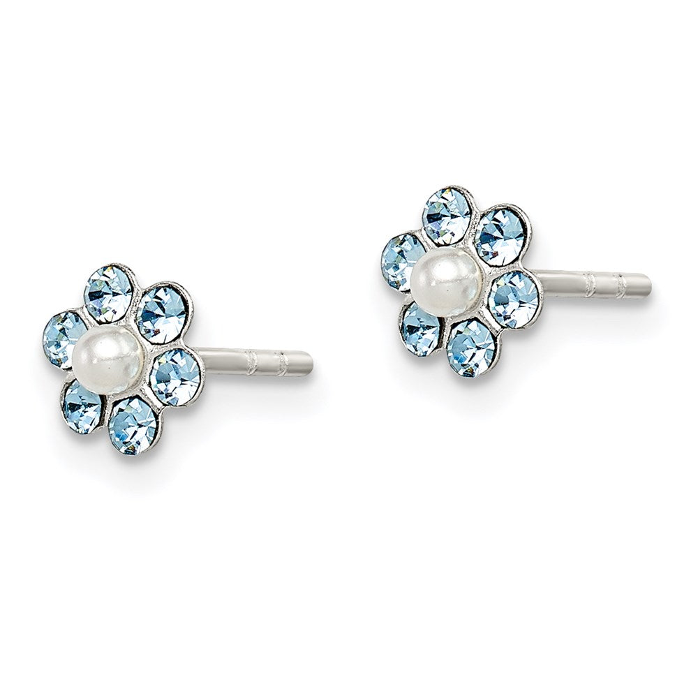 Sterling Silver Stellux Crystal & Imitation Pearl Flower Post Earring