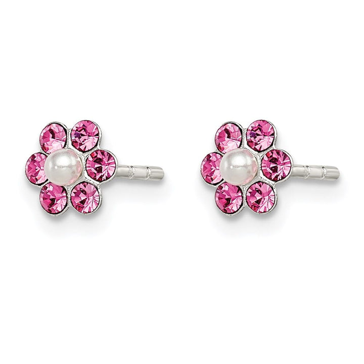 Sterling Silver Stellux Crystal & Imitation Pearl Flower Post Earring