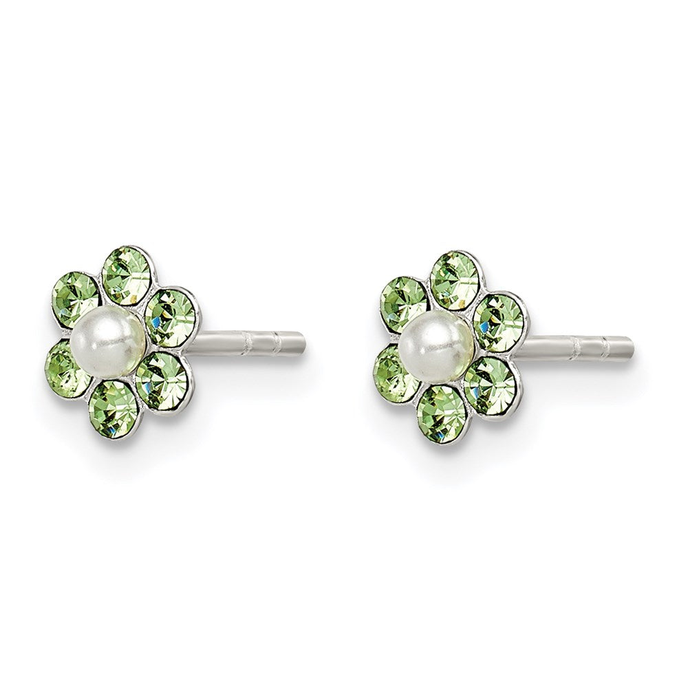 Sterling Silver Stellux Crystal & Imitation Pearl Flower Post Earring