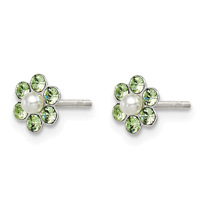 Sterling Silver Stellux Crystal & Imitation Pearl Flower Post Earring