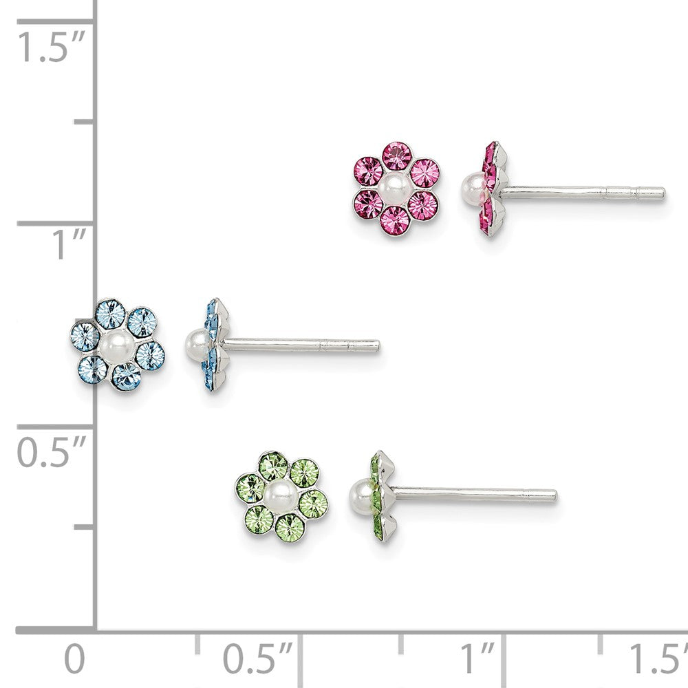 Sterling Silver Stellux Crystal & Imitation Pearl Flower Post Earring